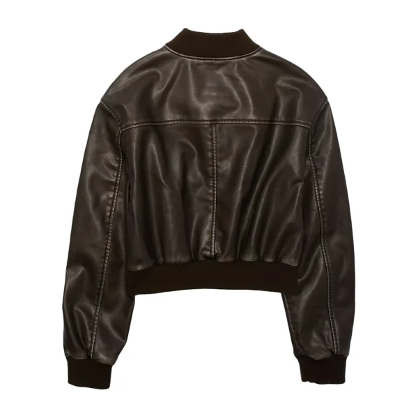 Sam Brown Cropped Bomber Leather Jacket - Image 6