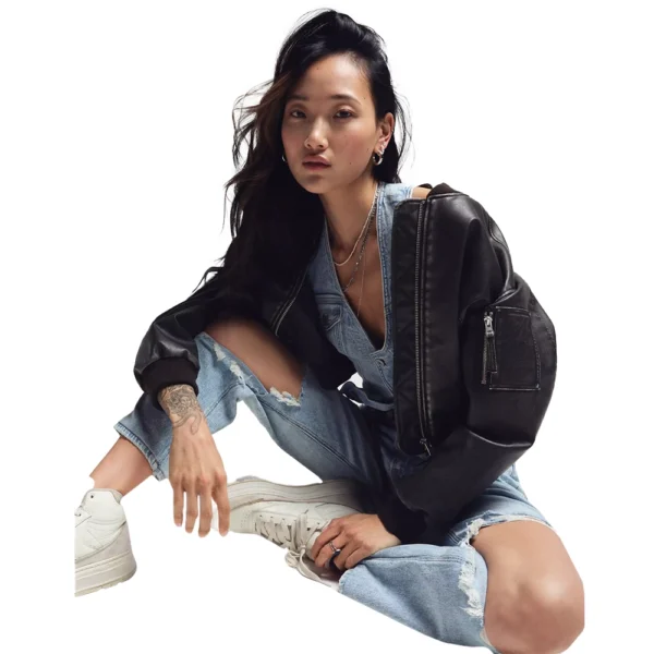 Sam Brown Cropped Bomber Leather Jacket - Image 4