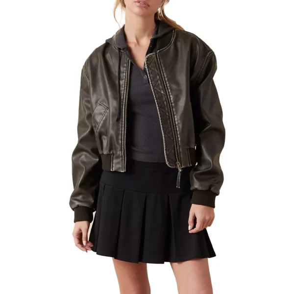Sam Brown Cropped Bomber Leather Jacket - Image 2