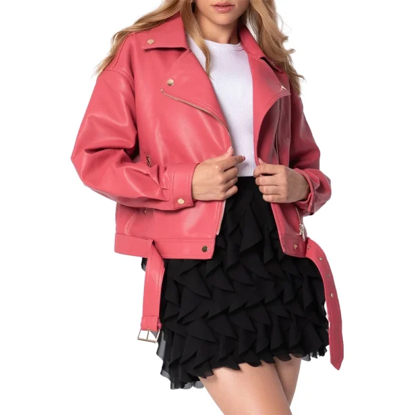 Gemini Pink Motorcycle Leather Jacket - Image 2