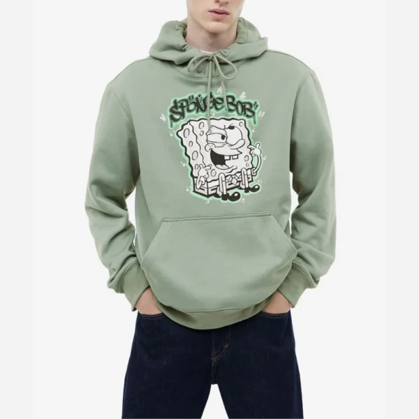 Mens Green Spongebob Slim Fit Hoodie - Image 2