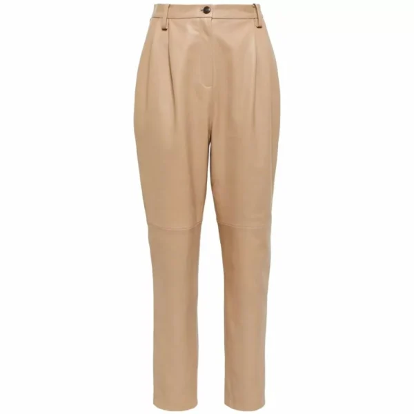 Premium Beige Leather Pants Women - Image 4