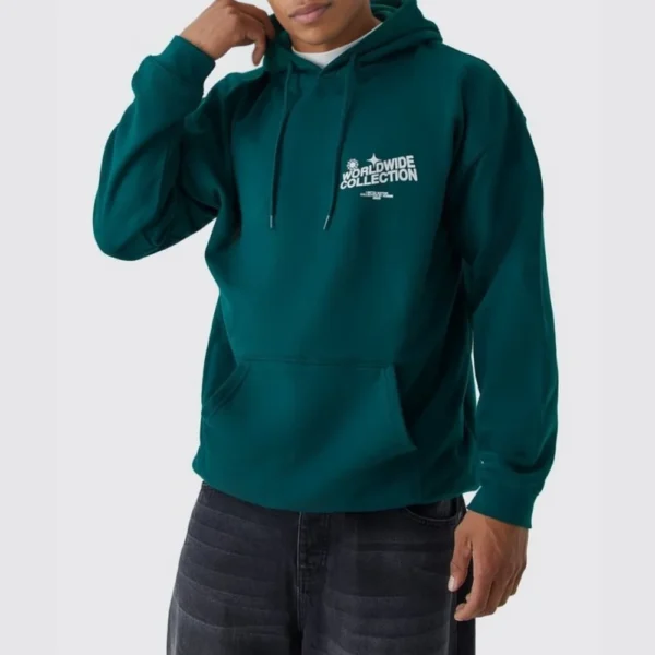 Mens Green Graphic Pullover Hoodie - Image 2