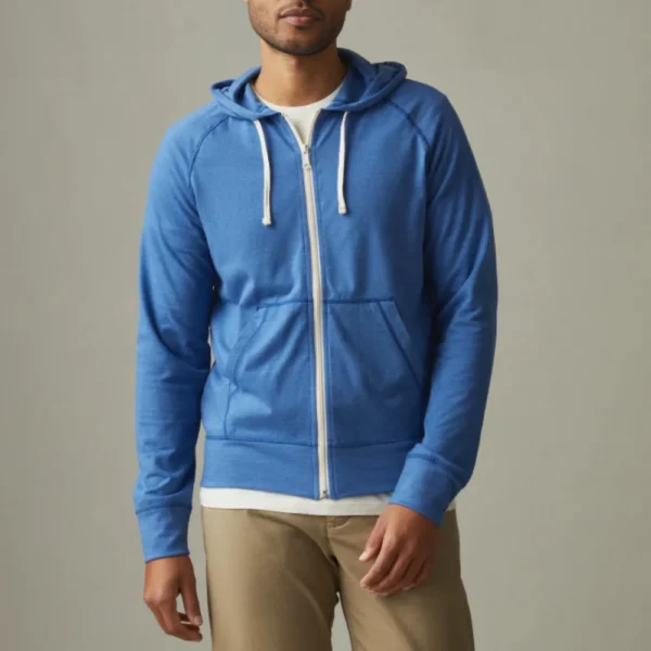 Mens Blue Full Zip Lightweight Hoodie