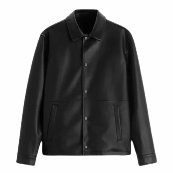 Mens Black Shirt Collar Leather Jacket