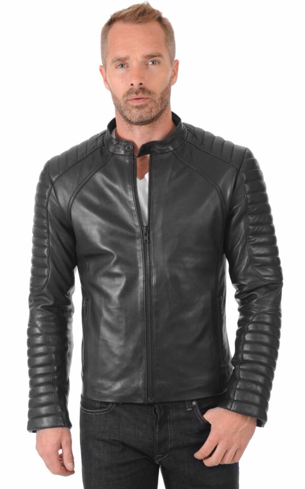 Black Leather Jacket Mens Elevate Your Ride: Premium Lambskin Leather Biker Jacket For Men - Image 3