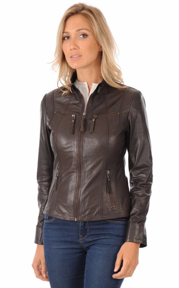 Leather Jacket For Women Sleek And Timeless: Discover Our Authentic Brown Lambskin Leather Jacket For Women - Image 3