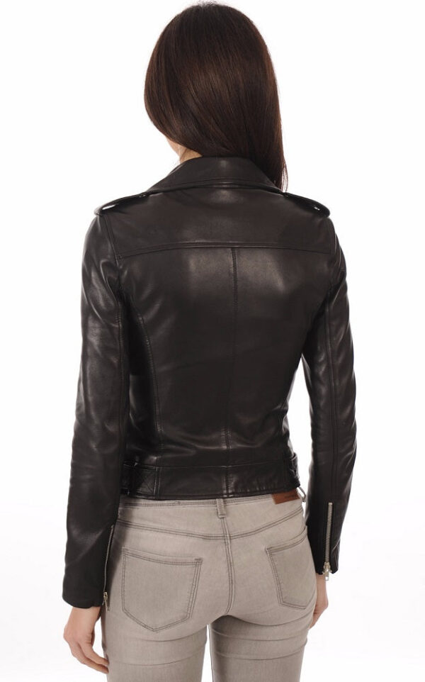 Embrace Urban Elegance With Women’s Black Real Lambskin Motorcycle Leather Jacket: Perfecting The City Vibe - Image 2
