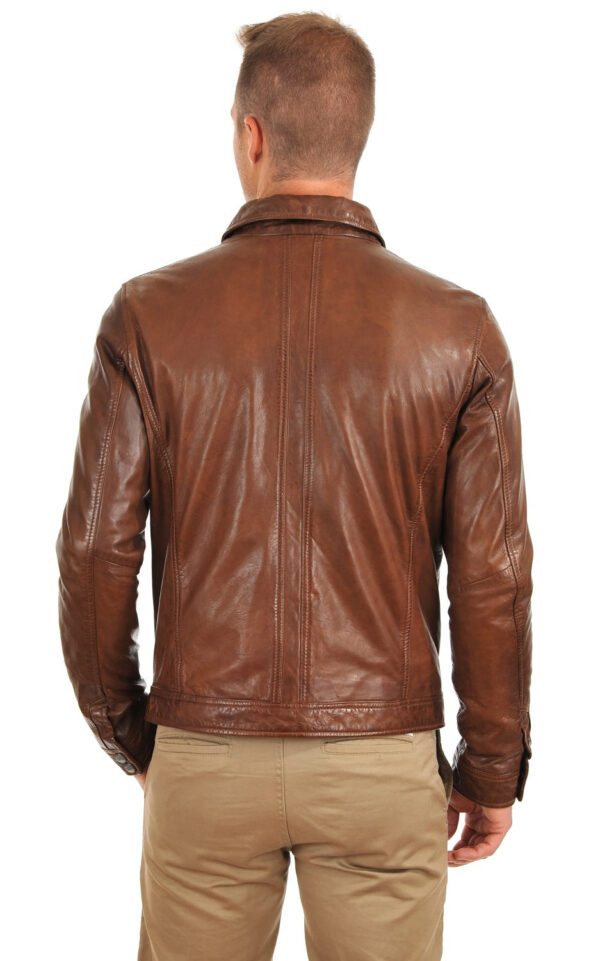 Experience Timeless Luxury And Freedom: The Classic Men’s Waxed Brown Lambskin Leather Biker Jacket - Image 2
