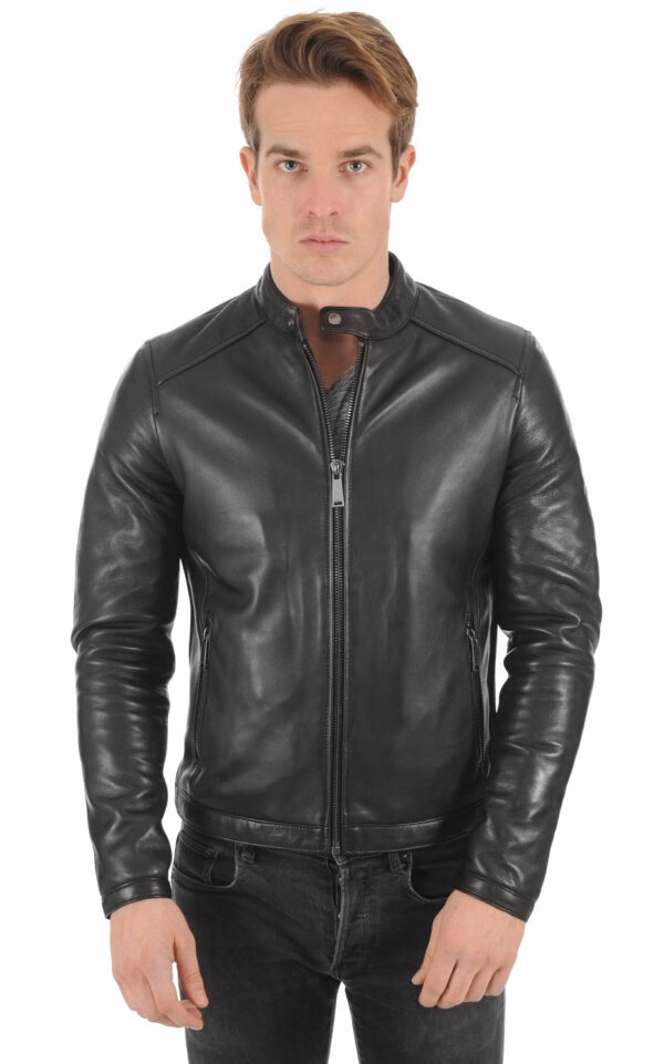 Black Leather Jacket For Men Sleek And Bold: Real Lambskin Leather Biker Jacket For Him - Image 2