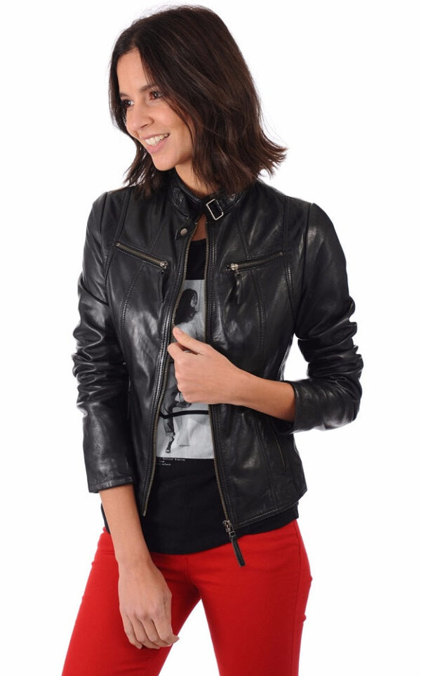 Unveil Timeless Beauty With An Authentic Black Lambskin Leather Jacket For Women - Image 2