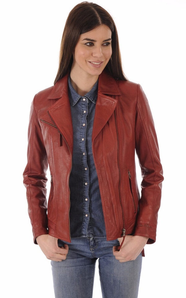 Elevate Your Style: Uncover The Unique Tan Lambskin Leather Biker Jacket For Women - Image 2