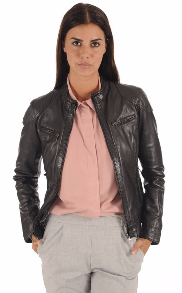 Leather Jacket For Women: Timeless Black Lambskin Leather Jacket For Women - Image 2