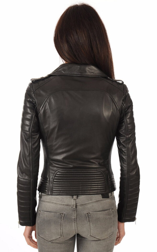 Elevate Your Look With A Genuine Black Lambskin Leather Motorcycle Jacket For Women - Image 3