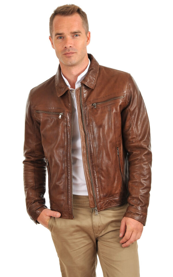Experience Timeless Luxury And Freedom: The Classic Men’s Waxed Brown Lambskin Leather Biker Jacket