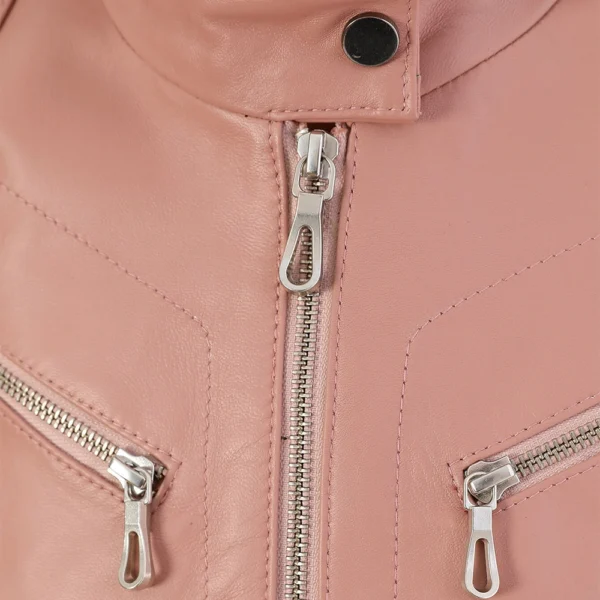 Freya Pink Leather Moto Leather Jacket - Image 5