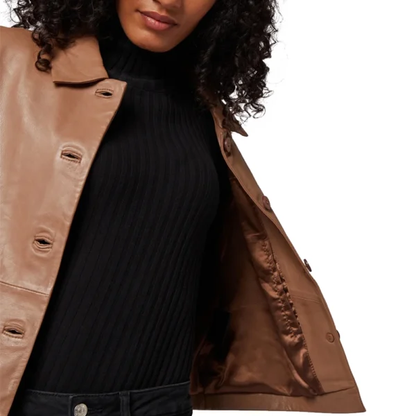 Ruby Cropped Brown Leather Shacket - Image 4