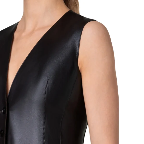 Womens Black Comfortable Leather Vest - Image 3