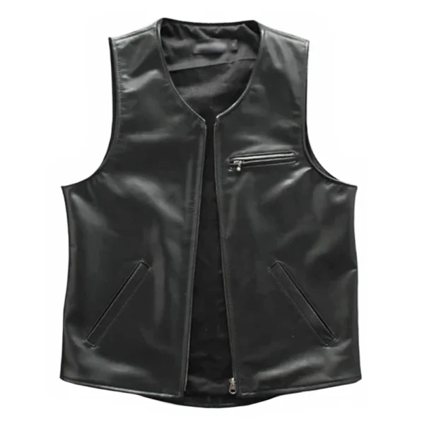 Mens Black Genuine Cowboy Leather Vest