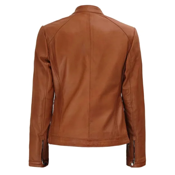 Women Brown Biker Leather Jacket - Image 2