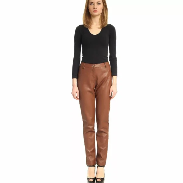 Camel Brown Leather Pants Women