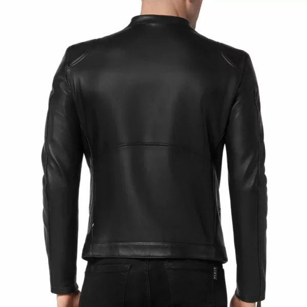 Mens Black Moto Leather Jacket - Image 2