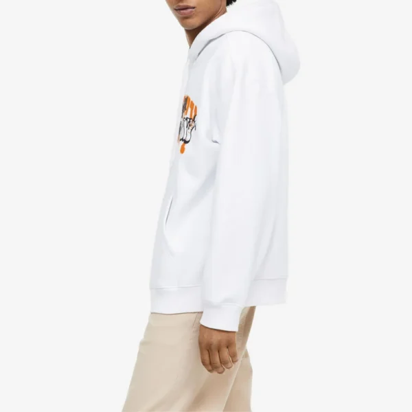 Mens Cotton Pullover White Hoodie - Image 2