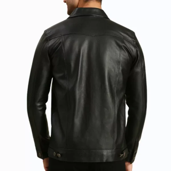 Alex Black Real Leather Trucker Jacket - Image 2