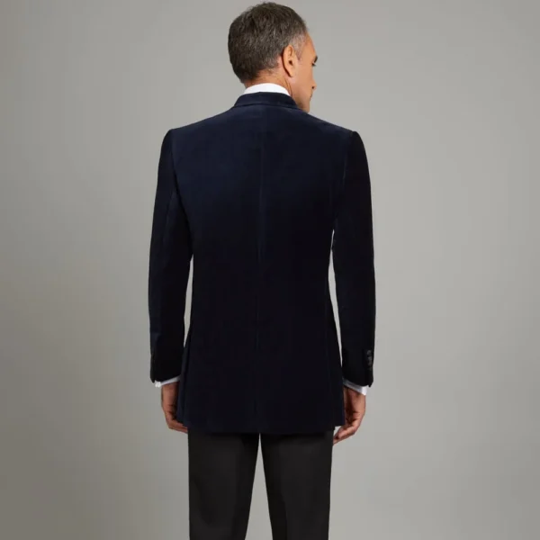 Hardnett Mens Double-Breasted Blue Velvet Tuxedo with Peak Lapel - Image 2