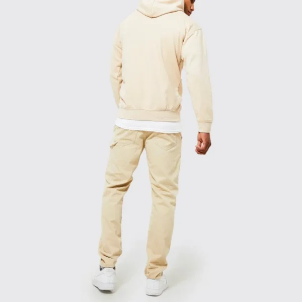 Mens Beige Fleece Pullover Hoodie - Image 2
