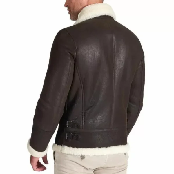 Mens Brown Aviator Jacket With Shearling Collar - Image 2