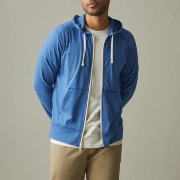 Mens Blue Full Zip Lightweight Hoodie - Image 2