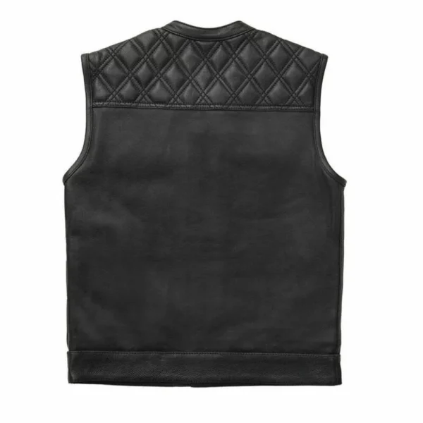 Mens Leather Motorcycle Vest Black - Image 2