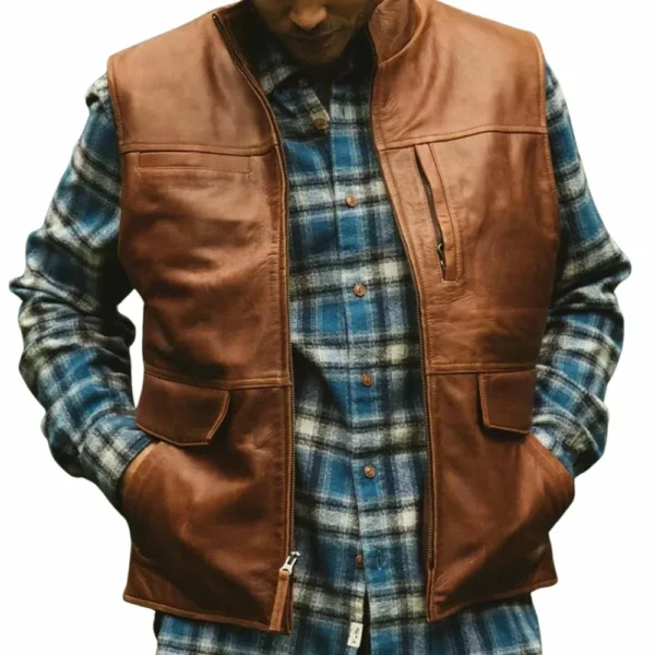 Mens Brown Leather Vest - Image 5
