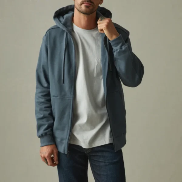 Mens Indigo Full Zip Up Hoodie - Image 2