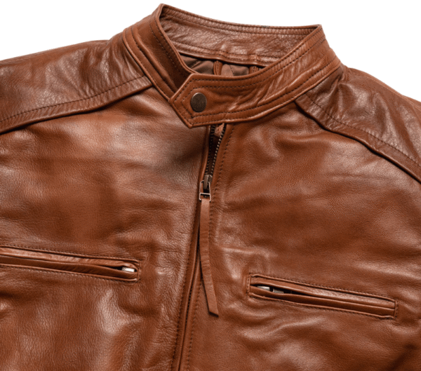 Men’s Brown Leather Moto Jacket - Image 3