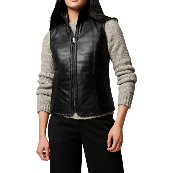 Black Casual Leather Vest Womens - Image 2