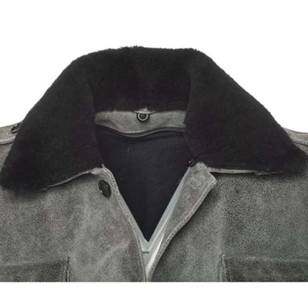 Vintage Grey Leather Coat For Men - Image 2