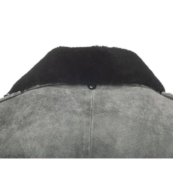 Vintage Grey Leather Coat For Men - Image 3