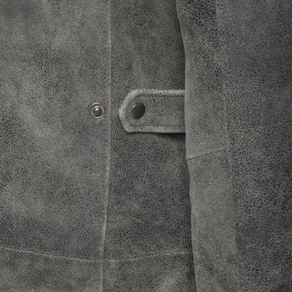 Vintage Grey Leather Coat For Men - Image 5