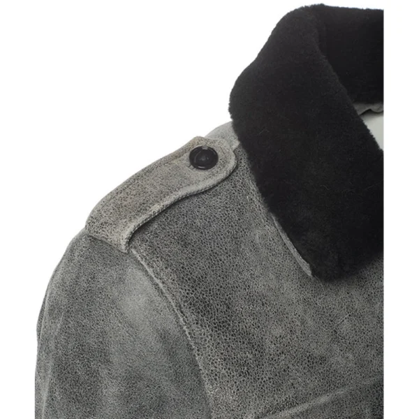 Vintage Grey Leather Coat For Men - Image 4