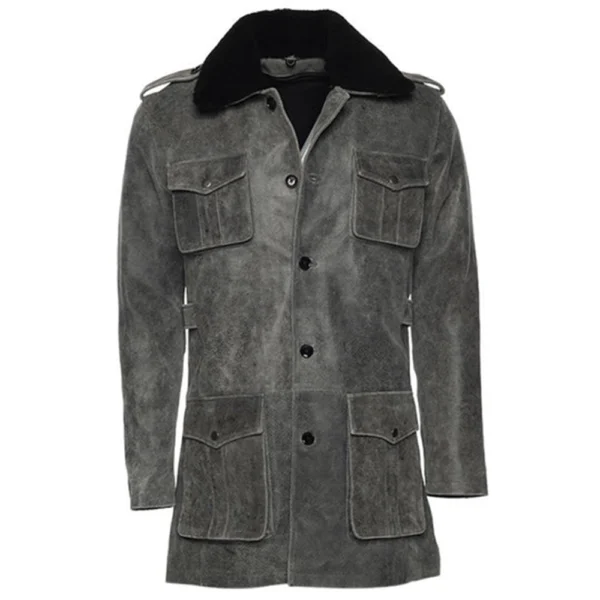 Vintage Grey Leather Coat For Men