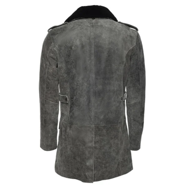 Vintage Grey Leather Coat For Men - Image 7