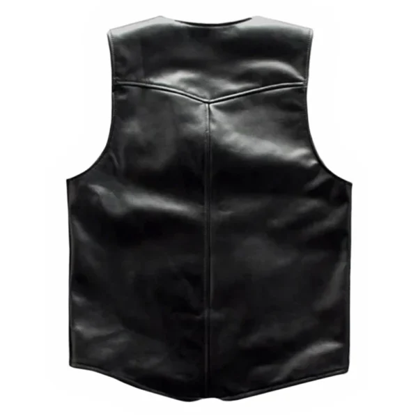 Mens Black Genuine Cowboy Leather Vest - Image 4