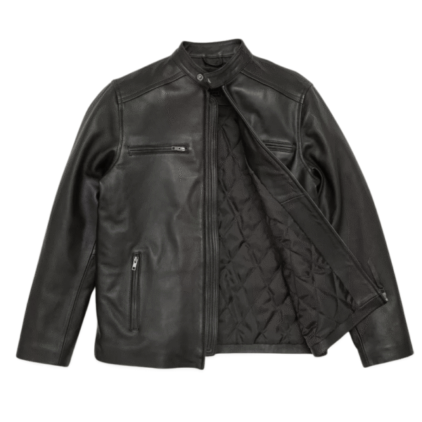 Mens Black Leather Racer Jacket - Image 4