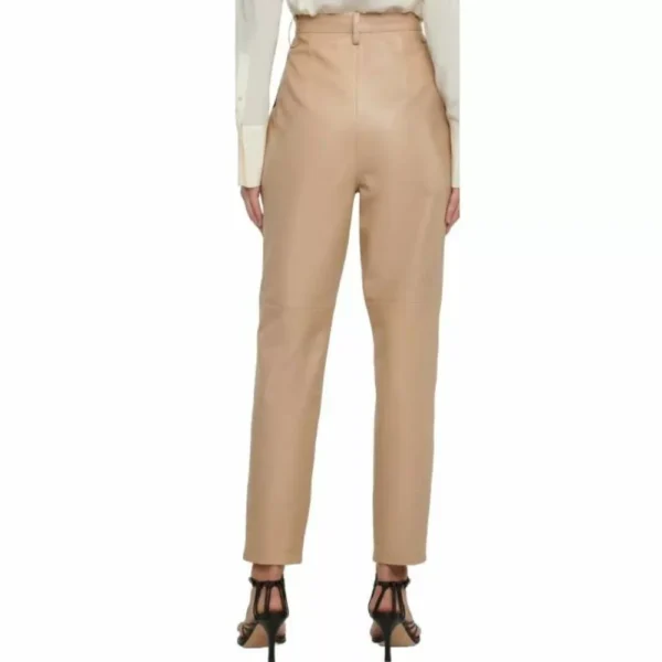Premium Beige Leather Pants Women - Image 3