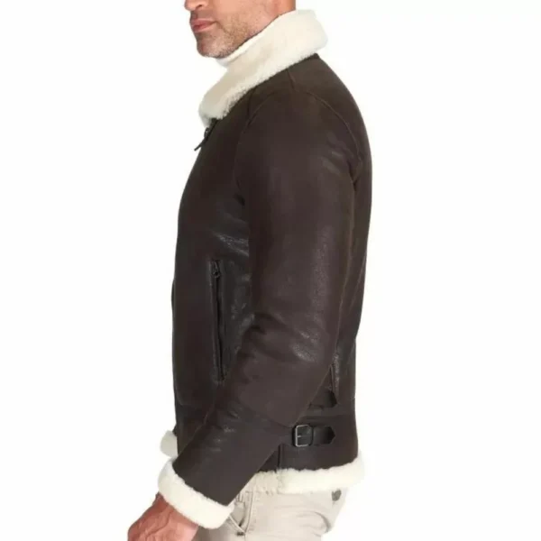 Mens Brown Aviator Jacket With Shearling Collar - Image 3