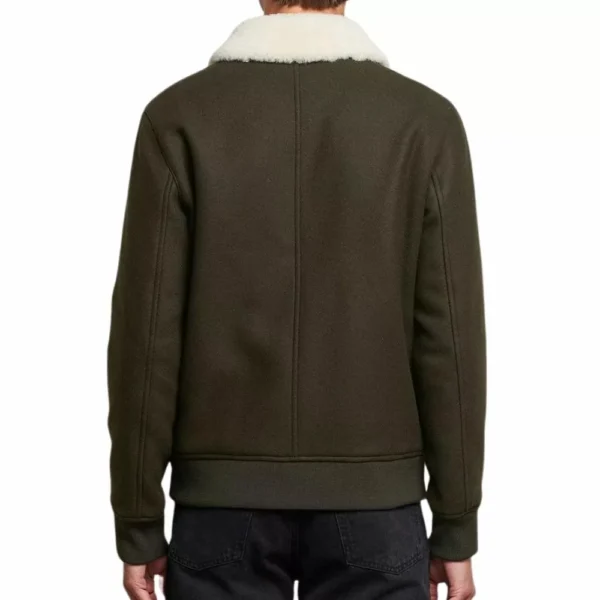 Mens Wool Blend Bomber Jacket With Shearling Collar - Image 3