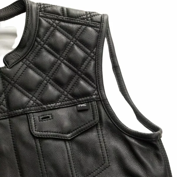 Mens Leather Motorcycle Vest Black - Image 3