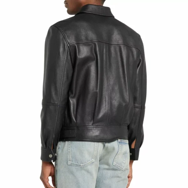 Mens Classic Black Bomber Jacket In Leather - Image 3